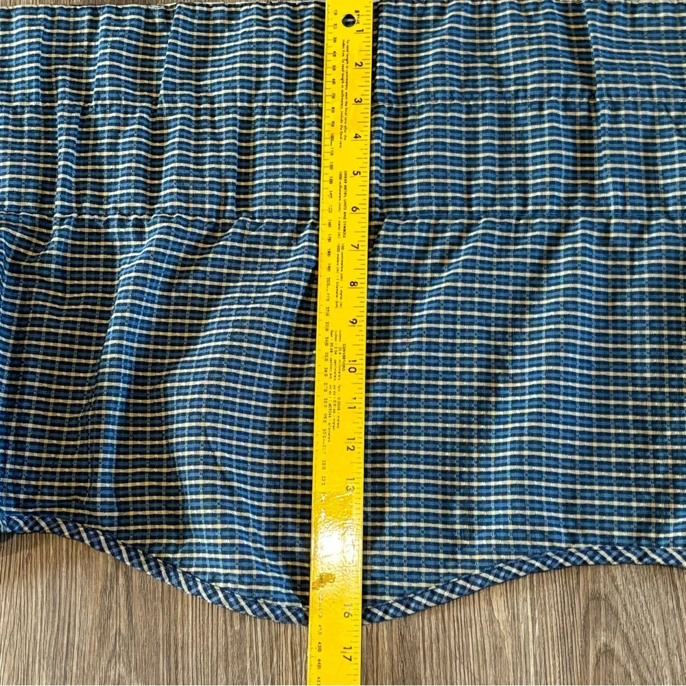 VTG Williamsburg Double Layered Scalloped Plaid Valance Blue Cream 72
